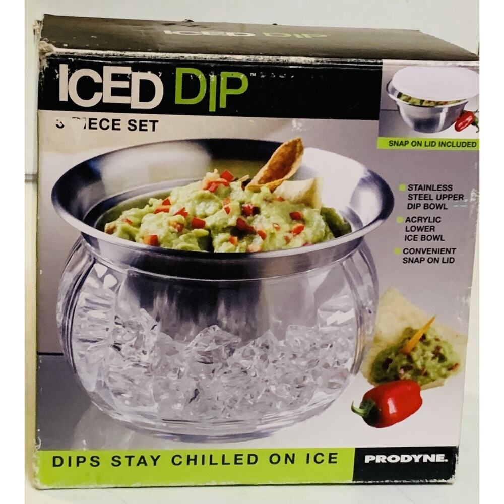 Prodyne Dip Bowl Iced Dip On Ice Bowl Stainless Steel Acrylic Snap Lid